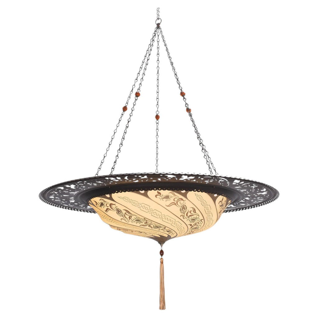 Fortuny Scudo Saraceno Venetian Bronze Silk Lamp Chandelier