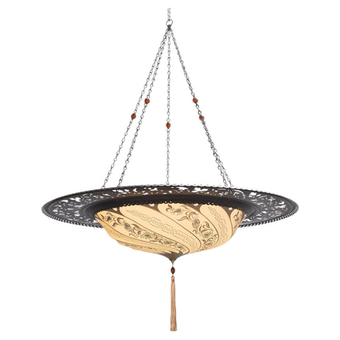 Fortuny Scudo Saraceno Venetian Bronze Silk Lamp Chandelier