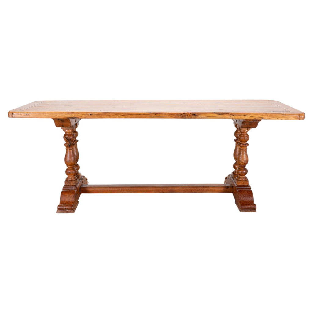 French Provincial Oak Farmhouse Double Trestle Dining Table
