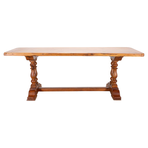 French Provincial Oak Farmhouse Double Trestle Dining Table
