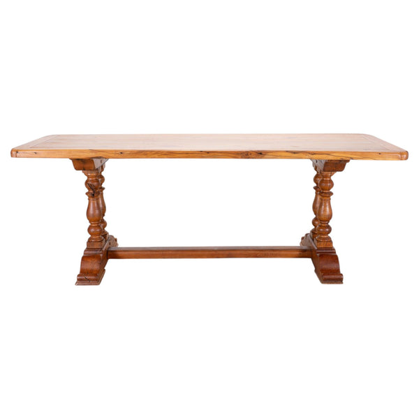 French Provincial Oak Farmhouse Double Trestle Dining Table
