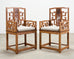 Pair of Chinese Ming Style Scholar's Armchairs with Marble Inset