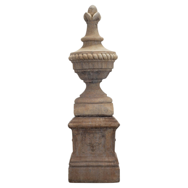 Neoclassical Cast Stone Garden Finial on Pedestal 44 Inch