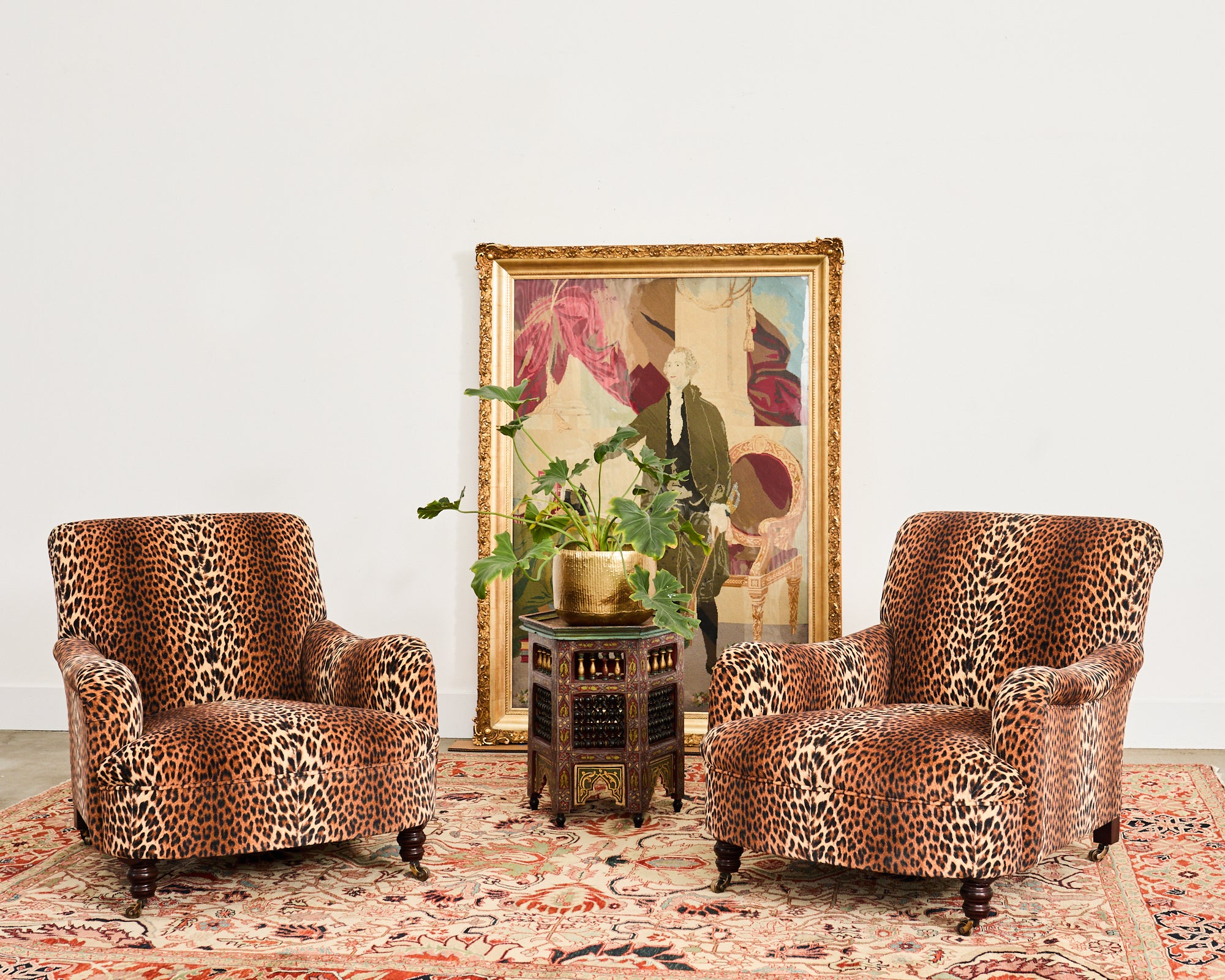 Pair of George Smith Jules Lounge Chairs in Leopard Velvet