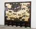Chinese Export Six Panel Coromandel Screen Gilt Courtyard