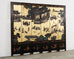 Chinese Export Six Panel Coromandel Screen Gilt Courtyard