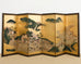 Pair of Japanese Meiji Screens Country Village Landscape