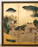 Pair of Japanese Meiji Screens Country Village Landscape