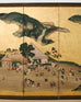 Pair of Japanese Meiji Screens Country Village Landscape