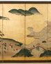 Pair of Japanese Meiji Screens Country Village Landscape