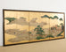 Pair of Japanese Meiji Screens Country Village Landscape