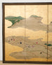 Pair of Japanese Meiji Screens Country Village Landscape