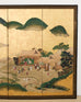 Pair of Japanese Meiji Screens Country Village Landscape