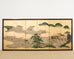 Pair of Japanese Meiji Screens Country Village Landscape