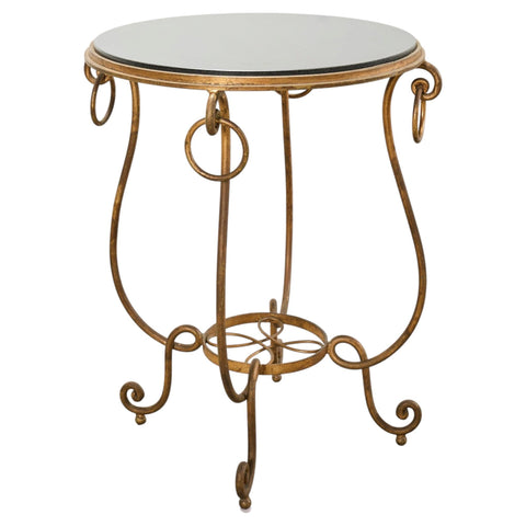 Rene Drouet Style Gilded Iron Granite Top Center Table