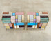 Pair Italian Midcentury Mondrian Style Glass Brass Cabinets