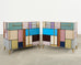 Pair Italian Midcentury Mondrian Style Glass Brass Cabinets