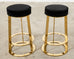 Set of Twelve Gilt Metal and Velvet Round Barstools