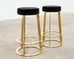 Set of Twelve Gilt Metal and Velvet Round Barstools