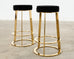 Set of Twelve Gilt Metal and Velvet Round Barstools