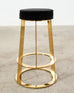 Set of Twelve Gilt Metal and Velvet Round Barstools