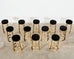 Set of Twelve Gilt Metal and Velvet Round Barstools