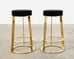 Set of Twelve Gilt Metal and Velvet Round Barstools