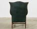 Georgian Style Mahogany Hunter Green Leather Wingback Chair