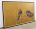 Japanese Showa Two Panel Screen Pair of Tethered Hawks