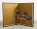 Japanese Showa Two Panel Screen Pair of Tethered Hawks