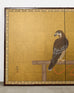 Japanese Showa Two Panel Screen Pair of Tethered Hawks