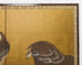 Japanese Showa Two Panel Screen Pair of Tethered Hawks