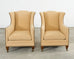 Pair of Henredon Butter Upholstered Wingback Club Chairs