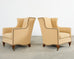 Pair of Henredon Butter Upholstered Wingback Club Chairs