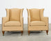 Pair of Henredon Butter Upholstered Wingback Club Chairs