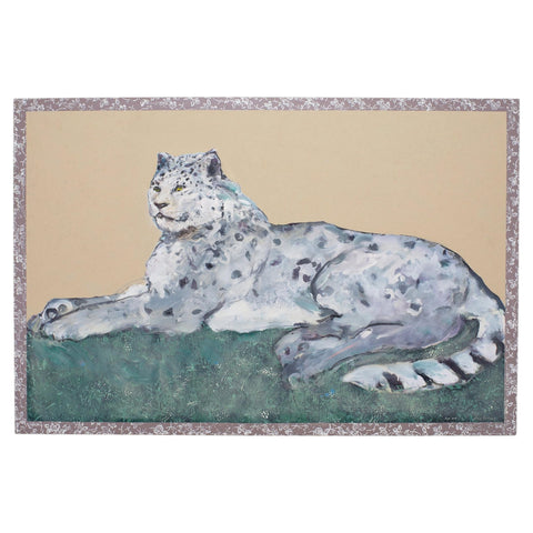 Ira Yeager 20th C. Snow Leopard Oil Canvas Painting 6 Ft