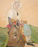 Ira Yeager 20th C. Corfu Woman on Donkey Oil Canvas Painting 6 Ft