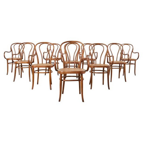 Set of Ten 19th Century J and J Kohn Bentwood Cane Armchairs