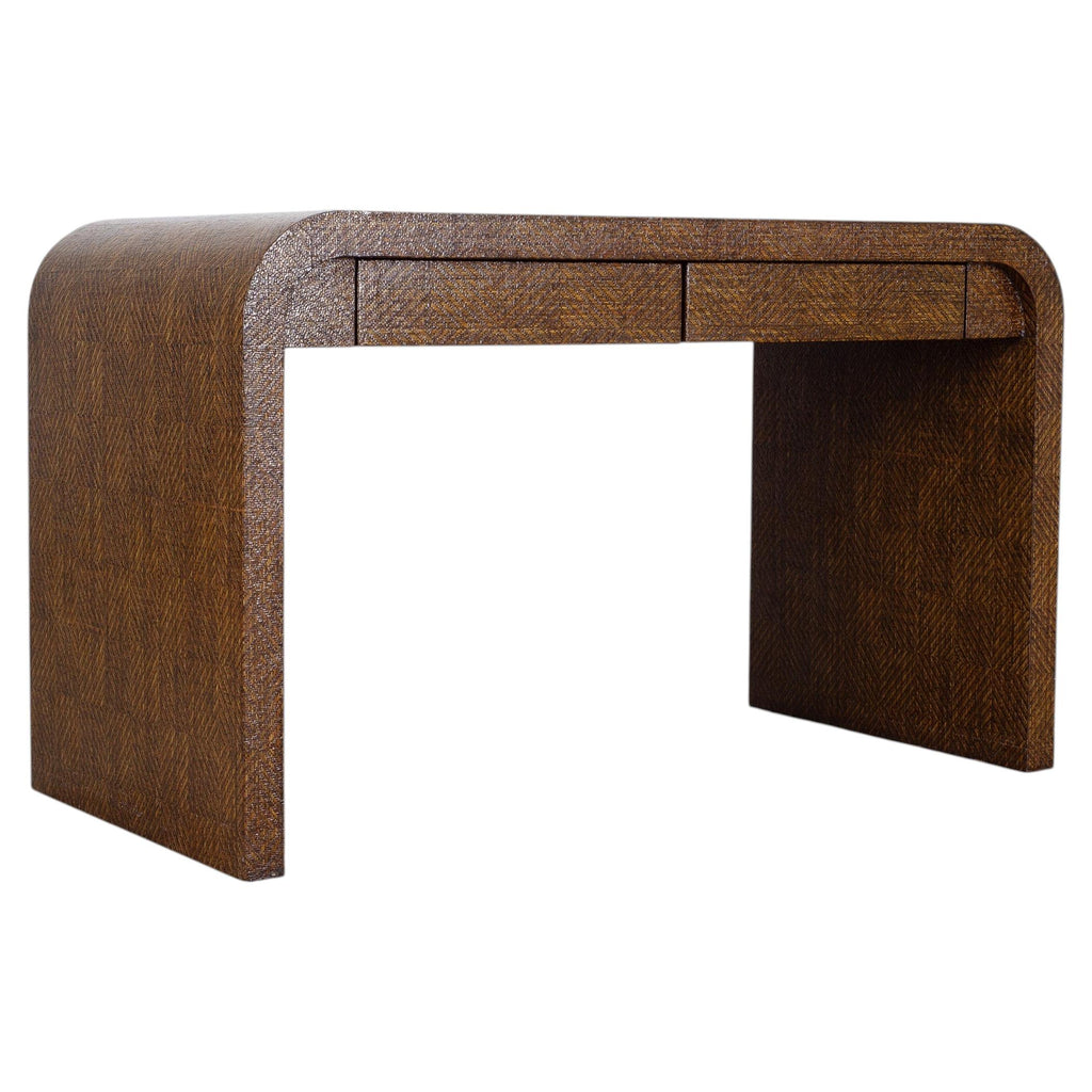 Karl Springer-Style Organic Modern Grasscloth Waterfall Desk