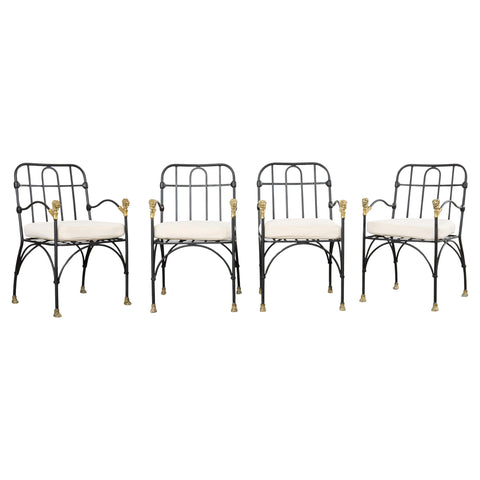 Set Four Bronze Lions Head Garden Chairs After Giacometti
