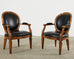 Pair of Neoclassical Style Black Leather Library Armchairs