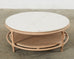 Midcentury McGuire Style Round Marble Top Caned Cocktail Table