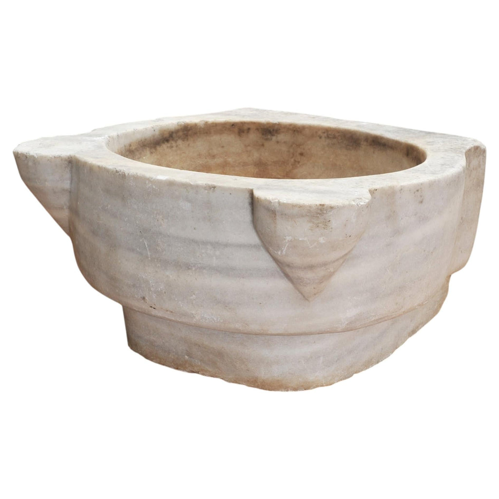 Large 19th Century European Carved Carrara Marble Mortar Basin
