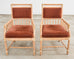 Pair of McGuire Cerused Rattan Mohair Library Armchairs