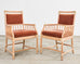 Pair of McGuire Cerused Rattan Mohair Library Armchairs