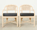 Set of Four McGuire Rattan Laced Rawhide Barrel Armchairs