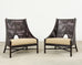 Pair of Barbara Barry for McGuire Caned Lounge Chairs and Ottoman