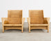 Pair of McGuire Wicker Rattan Lounge Chairs and Ottoman