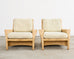 Pair of McGuire Wicker Rattan Lounge Chairs and Ottoman