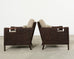 Pair Thomas Pheasant McGuire Rattan Lounge Chairs + Ottoman